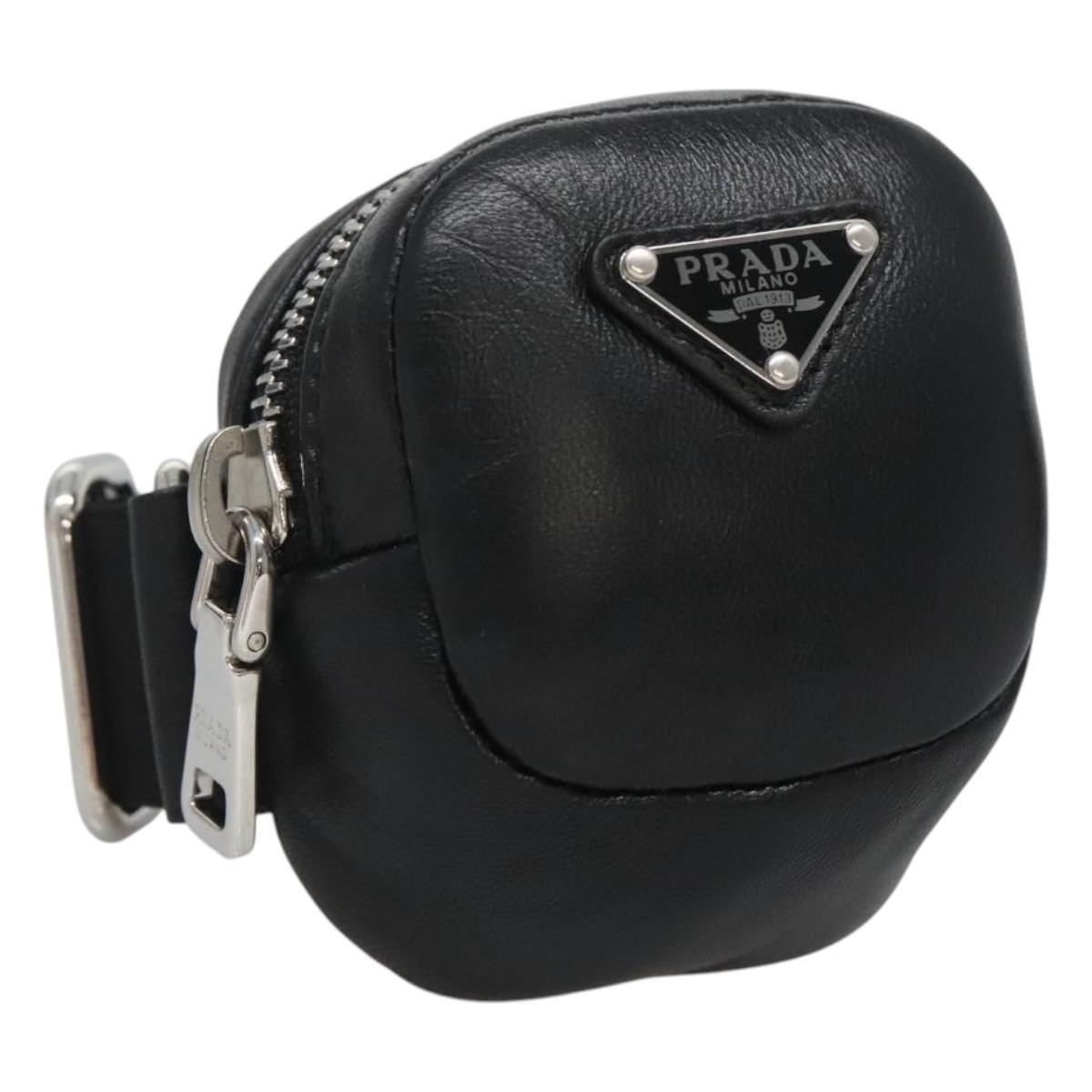 Prada Pouch Leather Black Silver Auth 118865m
